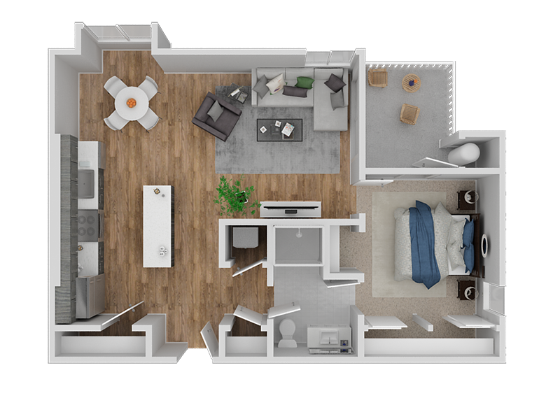 Floor plan for 1 bed, 1 bath, 746 sqft